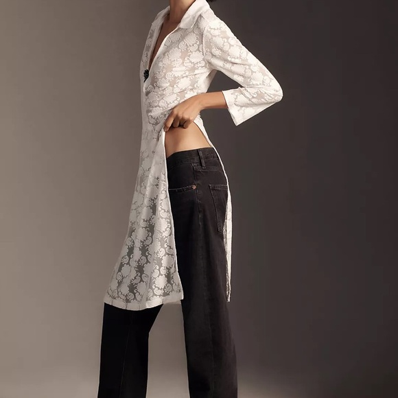 Anthropologie Long-Sleeve Sheer Lace Longline Top Shirt Blouse Size XXS NWT - Picture 3 of 12